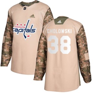 Washington Capitals Dennis Cholowski Official Camo Adidas Authentic Youth Veterans Day Practice NHL Hockey Jersey