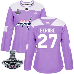 Washington Capitals Craig Berube Official Purple Adidas Authentic Women's Fights Cancer Practice 2018 Stanley Cup Champions Patc