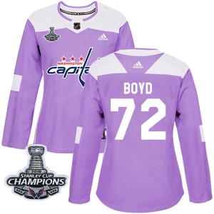 Washington Capitals Travis Boyd Official Purple Adidas Authentic Women's Fights Cancer Practice 2018 Stanley Cup Champions Patch