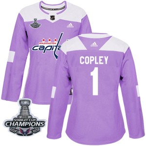 Washington Capitals Pheonix Copley Official Purple Adidas Authentic Women's Fights Cancer Practice 2018 Stanley Cup Champions Pa
