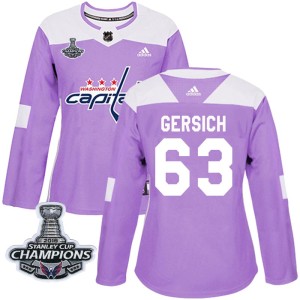 Washington Capitals Shane Gersich Official Purple Adidas Authentic Women's Fights Cancer Practice 2018 Stanley Cup Champions Pat