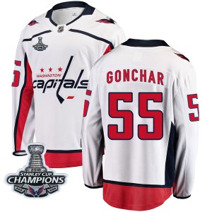 Washington Capitals Sergei Gonchar Official White Fanatics Branded Breakaway Adult Away 2018 Stanley Cup Champions Patch NHL Hoc