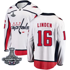 Washington Capitals Trevor Linden Official White Fanatics Branded Breakaway Adult Away 2018 Stanley Cup Champions Patch NHL Hock