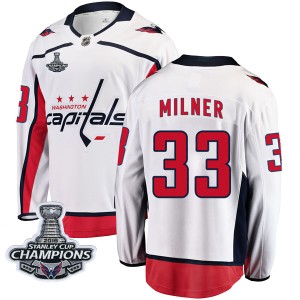 Washington Capitals Parker Milner Official White Fanatics Branded Breakaway Adult Away 2018 Stanley Cup Champions Patch NHL Hock