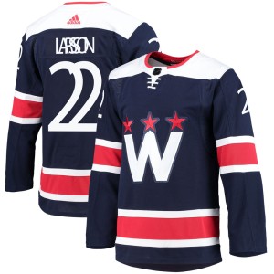 Washington Capitals Johan Larsson Official Navy Adidas Authentic Youth 2020/21 Alternate Primegreen Pro NHL Hockey Jersey