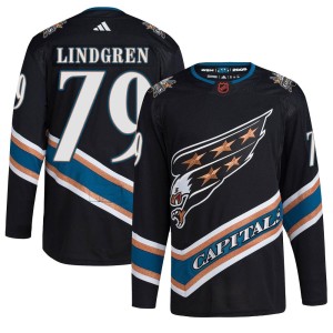 Washington Capitals Charlie Lindgren Official Black Adidas Authentic Youth Reverse Retro 2.0 NHL Hockey Jersey