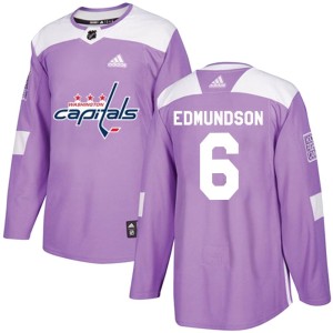 Washington Capitals Joel Edmundson Official Purple Adidas Authentic Adult Fights Cancer Practice NHL Hockey Jersey