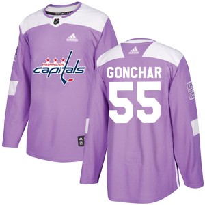 Washington Capitals Sergei Gonchar Official Purple Adidas Authentic Adult Fights Cancer Practice NHL Hockey Jersey