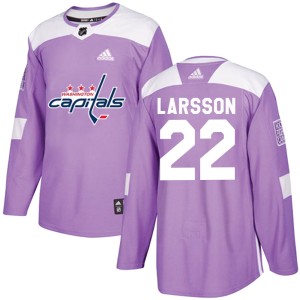 Washington Capitals Johan Larsson Official Purple Adidas Authentic Adult Fights Cancer Practice NHL Hockey Jersey