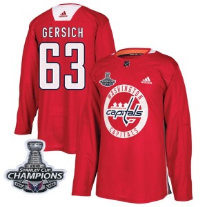 Washington Capitals Shane Gersich Official Red Adidas Authentic Adult Practice 2018 Stanley Cup Champions Patch NHL Hockey Jerse