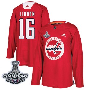 Washington Capitals Trevor Linden Official Red Adidas Authentic Adult Practice 2018 Stanley Cup Champions Patch NHL Hockey Jerse
