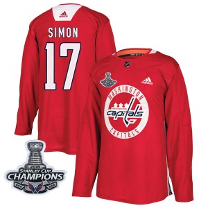 Washington Capitals Chris Simon Official Red Adidas Authentic Adult Practice 2018 Stanley Cup Champions Patch NHL Hockey Jersey