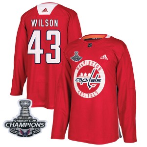 Washington Capitals Tom Wilson Official Red Adidas Authentic Adult Practice 2018 Stanley Cup Champions Patch NHL Hockey Jersey