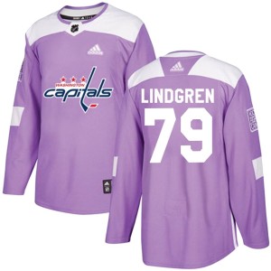 Washington Capitals Charlie Lindgren Official Purple Adidas Authentic Youth Fights Cancer Practice NHL Hockey Jersey