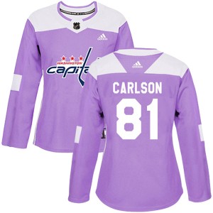 Washington Capitals Adam Carlson Official Purple Adidas Authentic Women's Fights Cancer Practice NHL Hockey Jersey