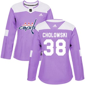 Washington Capitals Dennis Cholowski Official Purple Adidas Authentic Women's Fights Cancer Practice NHL Hockey Jersey