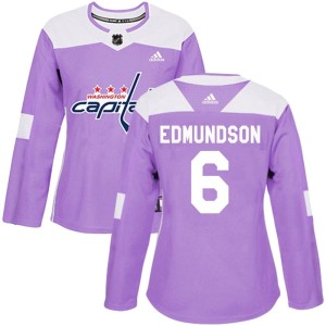 Washington Capitals Joel Edmundson Official Purple Adidas Authentic Women's Fights Cancer Practice NHL Hockey Jersey