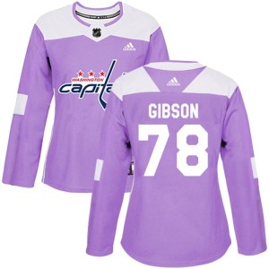 Washington Capitals Mitchell Gibson Official Purple Adidas Authentic Women's Fights Cancer Practice NHL Hockey Jersey