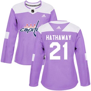 Washington Capitals Garnet Hathaway Official Purple Adidas Authentic Women's Fights Cancer Practice NHL Hockey Jersey