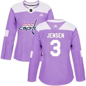 Washington Capitals Nick Jensen Official Purple Adidas Authentic Women's Fights Cancer Practice NHL Hockey Jersey