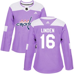 Washington Capitals Trevor Linden Official Purple Adidas Authentic Women's Fights Cancer Practice NHL Hockey Jersey