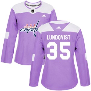 Washington Capitals Henrik Lundqvist Official Purple Adidas Authentic Women's Fights Cancer Practice NHL Hockey Jersey