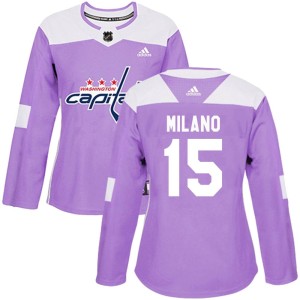 Washington Capitals Sonny Milano Official Purple Adidas Authentic Women's Fights Cancer Practice NHL Hockey Jersey