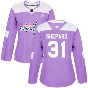 Washington Capitals Hunter Shepard Official Purple Adidas Authentic Women's Fights Cancer Practice NHL Hockey Jersey
