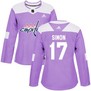 Washington Capitals Chris Simon Official Purple Adidas Authentic Women's Fights Cancer Practice NHL Hockey Jersey
