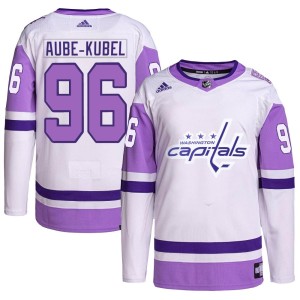 Washington Capitals Nicolas Aube-Kubel Official White/Purple Adidas Authentic Adult Hockey Fights Cancer Primegreen NHL Hockey Jersey