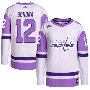 Washington Capitals Peter Bondra Official White/Purple Adidas Authentic Adult Hockey Fights Cancer Primegreen NHL Hockey Jersey