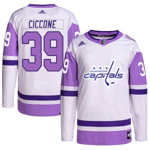 Washington Capitals Enrico Ciccone Official White/Purple Adidas Authentic Adult Hockey Fights Cancer Primegreen NHL Hockey Jersey