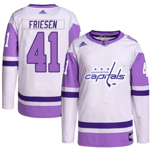 Washington Capitals Jeff Friesen Official White/Purple Adidas Authentic Adult Hockey Fights Cancer Primegreen NHL Hockey Jersey