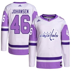 Washington Capitals Lucas Johansen Official White/Purple Adidas Authentic Adult Hockey Fights Cancer Primegreen NHL Hockey Jersey