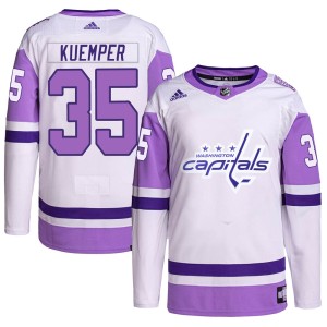 Washington Capitals Darcy Kuemper Official White/Purple Adidas Authentic Adult Hockey Fights Cancer Primegreen NHL Hockey Jersey