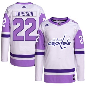 Washington Capitals Johan Larsson Official White/Purple Adidas Authentic Adult Hockey Fights Cancer Primegreen NHL Hockey Jersey