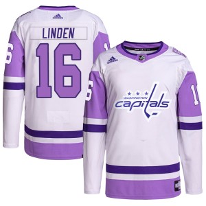 Washington Capitals Trevor Linden Official White/Purple Adidas Authentic Adult Hockey Fights Cancer Primegreen NHL Hockey Jersey