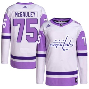 Washington Capitals Tim McGauley Official White/Purple Adidas Authentic Adult Hockey Fights Cancer Primegreen NHL Hockey Jersey