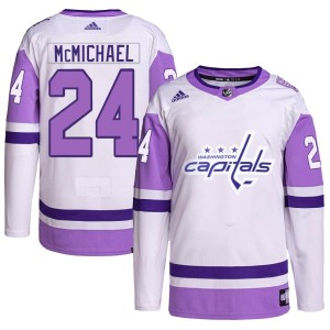 Washington Capitals Connor McMichael Official White/Purple Adidas Authentic Adult Hockey Fights Cancer Primegreen NHL Hockey Jersey