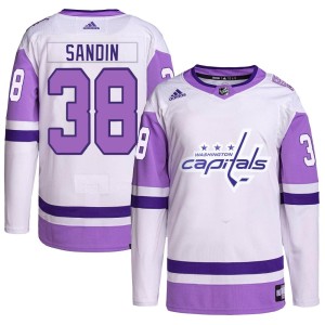 Washington Capitals Rasmus Sandin Official White/Purple Adidas Authentic Adult Hockey Fights Cancer Primegreen NHL Hockey Jersey