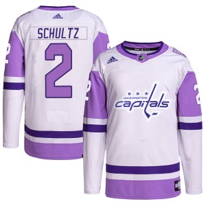 Washington Capitals Justin Schultz Official White/Purple Adidas Authentic Adult Hockey Fights Cancer Primegreen NHL Hockey Jersey