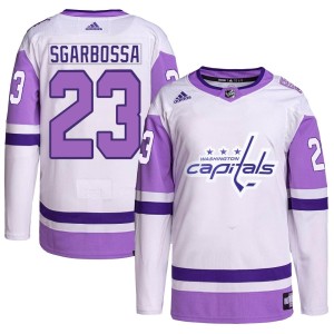 Washington Capitals Michael Sgarbossa Official White/Purple Adidas Authentic Adult Hockey Fights Cancer Primegreen NHL Hockey Jersey