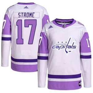 Washington Capitals Dylan Strome Official White/Purple Adidas Authentic Adult Hockey Fights Cancer Primegreen NHL Hockey Jersey