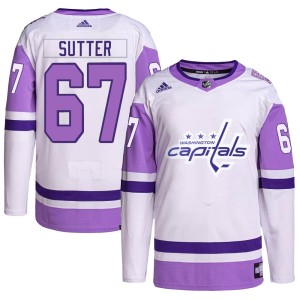 Washington Capitals Riley Sutter Official White/Purple Adidas Authentic Adult Hockey Fights Cancer Primegreen NHL Hockey Jersey