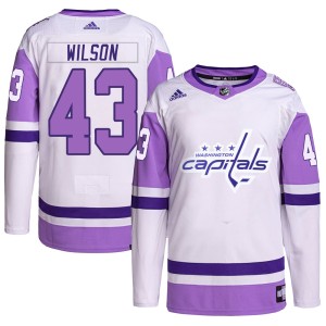Washington Capitals Tom Wilson Official White/Purple Adidas Authentic Adult Hockey Fights Cancer Primegreen NHL Hockey Jersey
