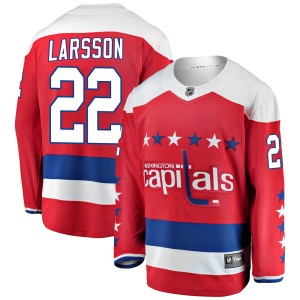 Washington Capitals Johan Larsson Official Red Fanatics Branded Breakaway Youth Alternate NHL Hockey Jersey
