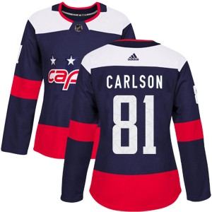 Washington Capitals Adam Carlson Official Navy Blue Adidas Authentic Women's 2018 Stadium Series NHL Hockey Jersey
