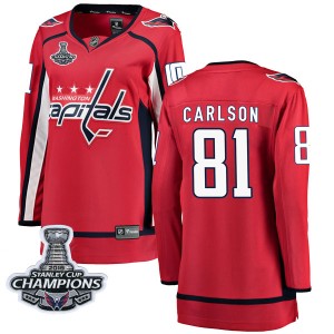 Washington Capitals Adam Carlson Official Red Fanatics Branded Breakaway Women's Home 2018 Stanley Cup Champions Patch NHL Hocke
