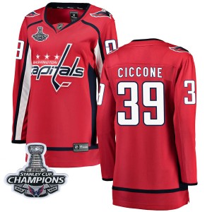 Washington Capitals Enrico Ciccone Official Red Fanatics Branded Breakaway Women's Home 2018 Stanley Cup Champions Patch NHL Hoc