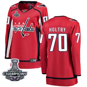 Washington Capitals Braden Holtby Official Red Fanatics Branded Breakaway Women's Home 2018 Stanley Cup Champions Patch NHL Hock